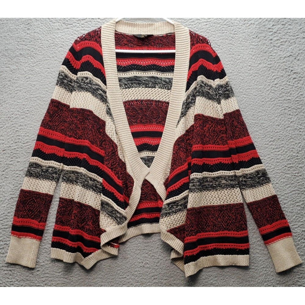 JACK Cardigan‎ Sweater Womens Medium Multi Striped Long Sleeve Open Drape Front
